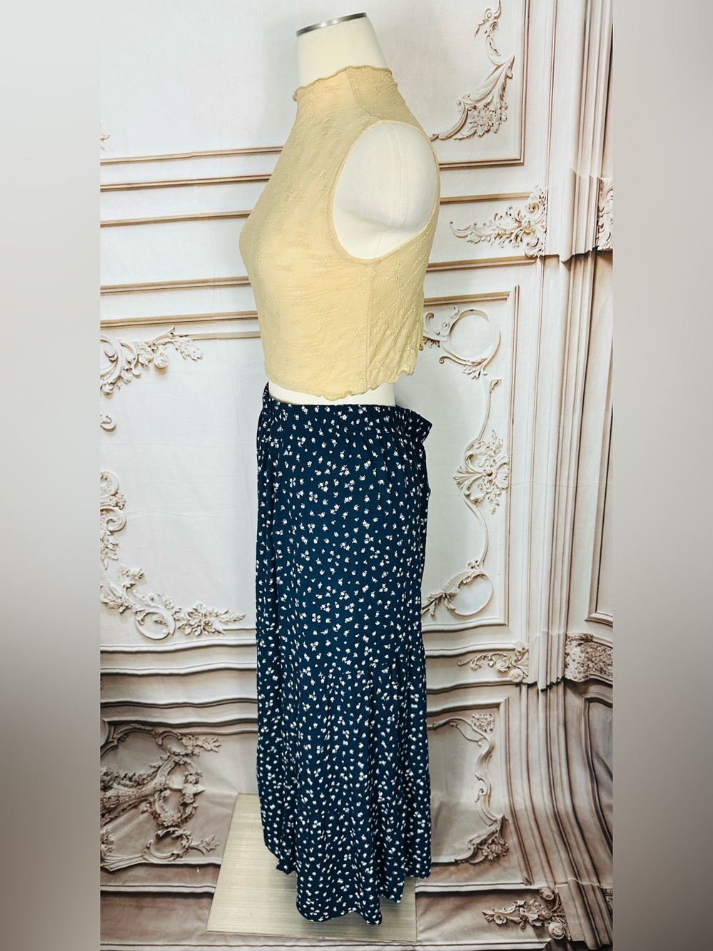 Ambiance Navy Blue Printed Maxi Skirt - Picture 5 of 9